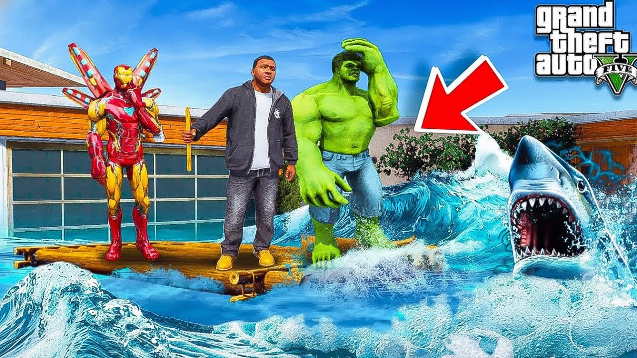 Shin Chan & Franklin Saves Iron Man House &All Avengers From Biggest Tsunami GTA 5 in Telugu| Part 2