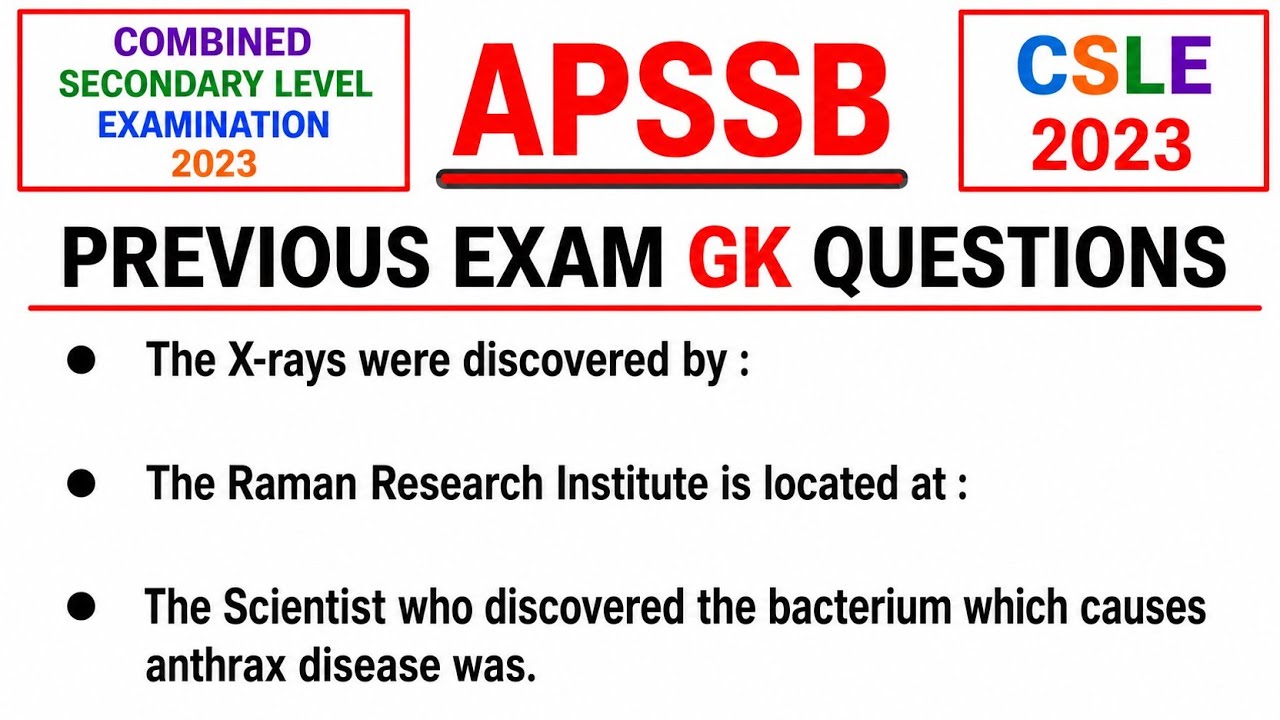 Apssb previous exam GK question paper | Combined Secondary Level Examination 2023