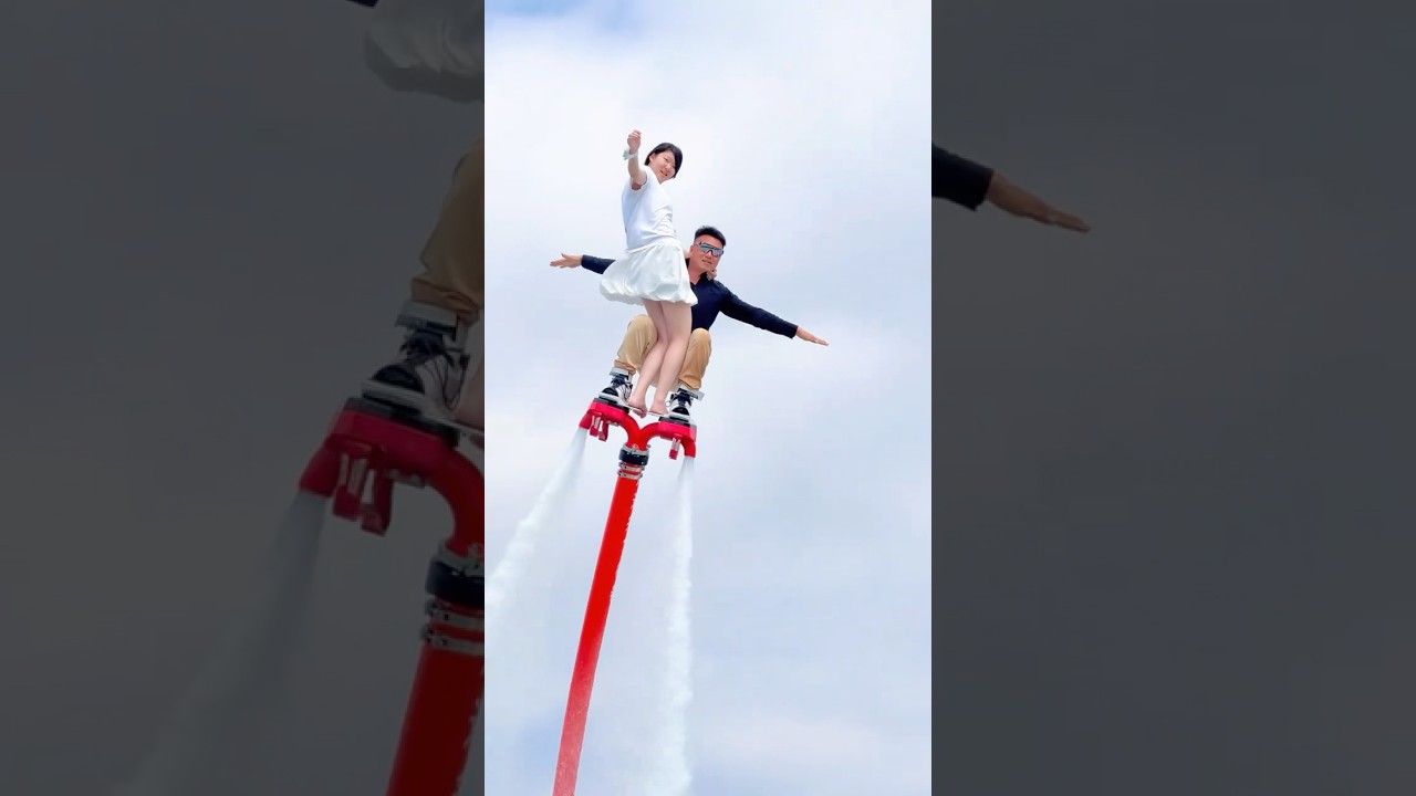 Flyboard ride is so fun😝💃#2573 💦Woman enjoying fly on water #extremesports  #flyboard