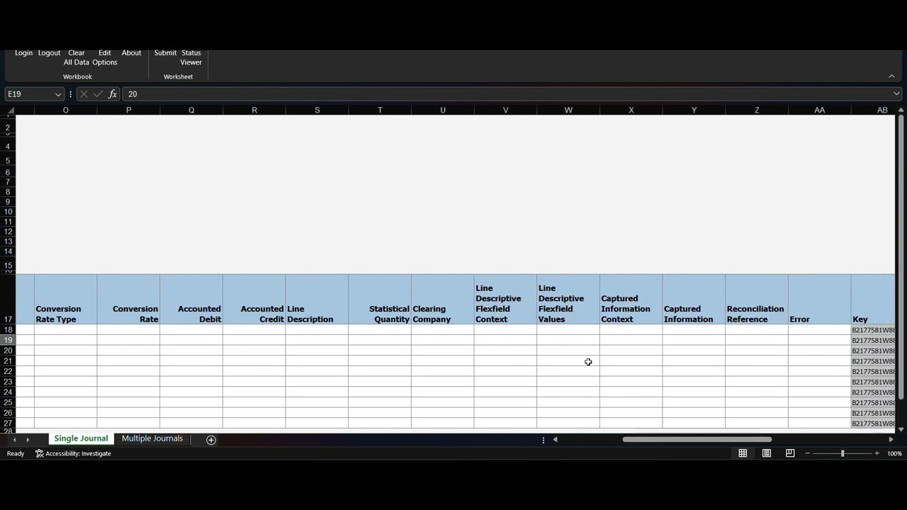 Oracle Fusion GL Journals uploaded through spreadsheet