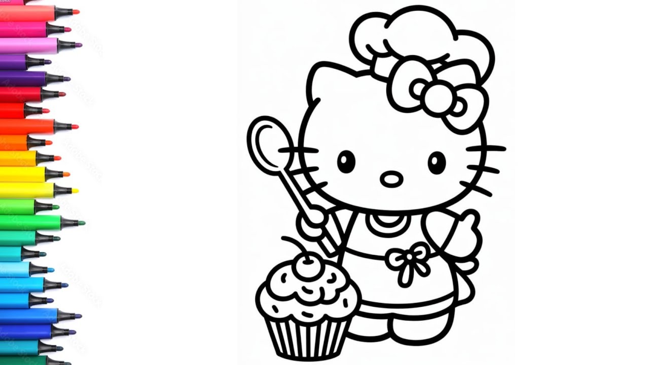 Рисование, раскрашивание и создание кексов Hello Kitty для детей и малышей_ Искусство