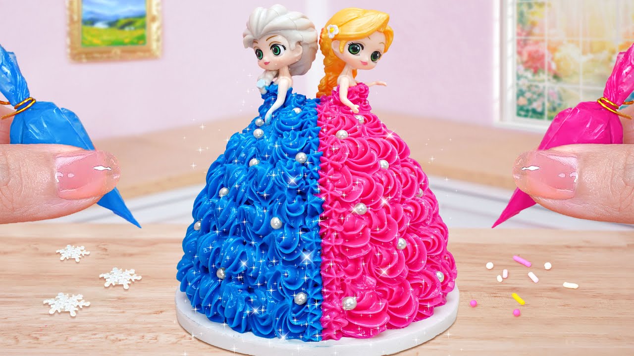 💗Tiny Disney Princess Cake💗Perfect 2 Miniature ELSA Aurora Princess Cake Decorating By Mini Cakes