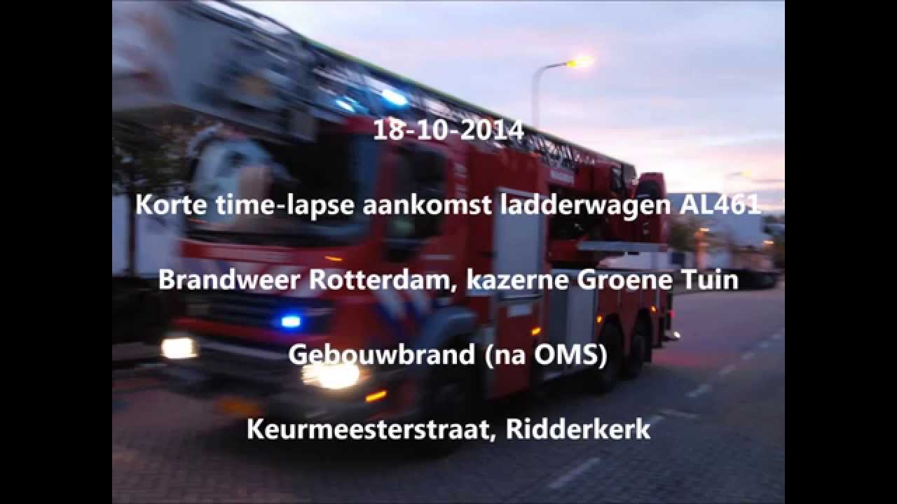 Korte time lapse aankomst ladderwagen AL461 brandweer Rotterdam in Ridderkerk