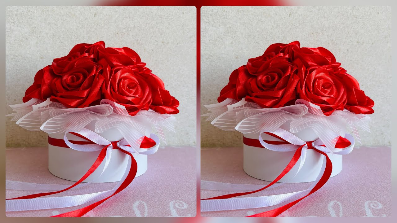DIY | How to make satin ribbon rose |  Satin ribbon basket  bouquet | gift ideas