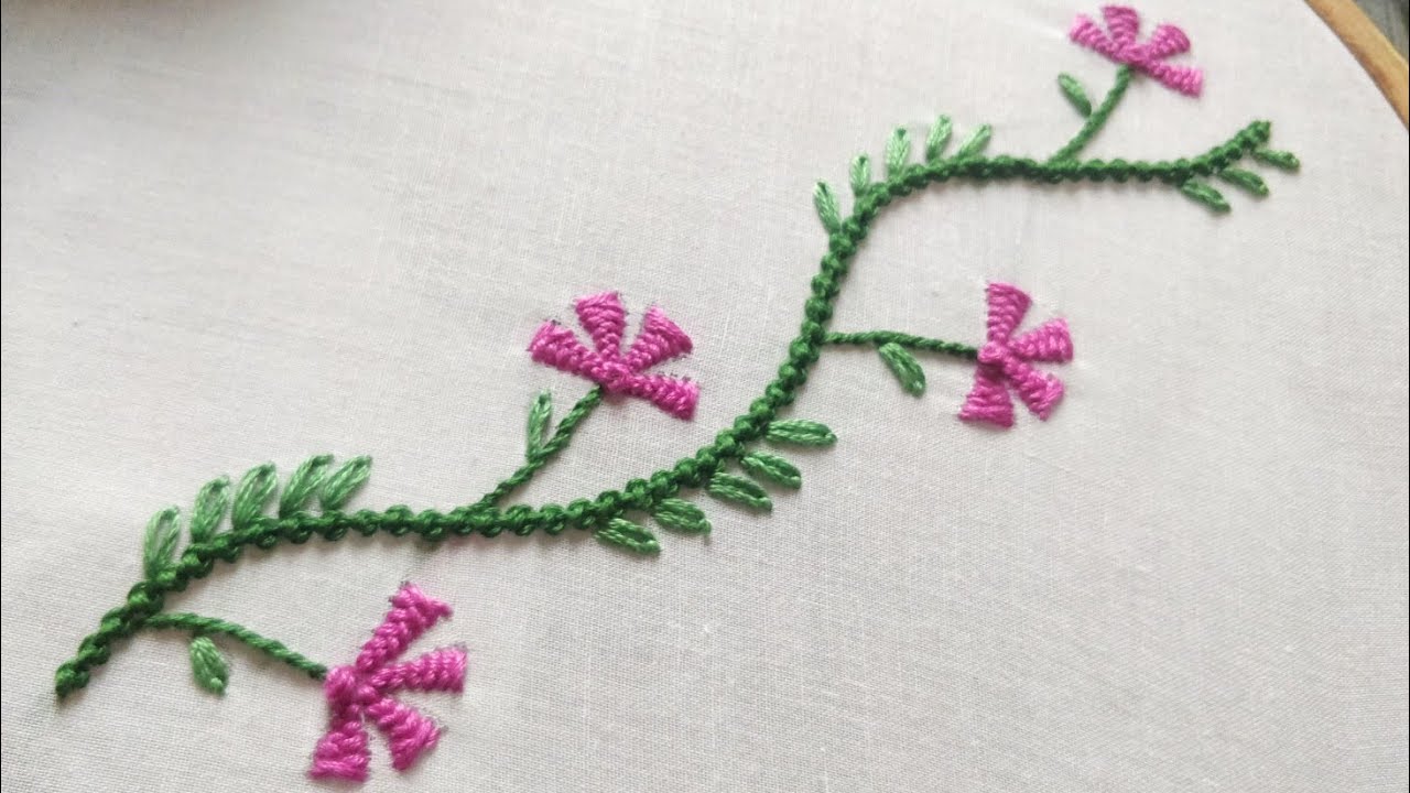Easy Floral Border Design for Dress/Sleeves/Kurti (Hand Embroidery Work)