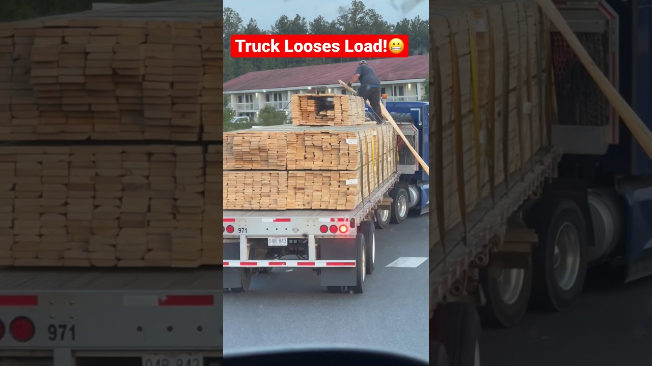TRUCK LOSES LOAD ON THE ROAD!!😬😱#flatbedtrucking #flatbed #atruckerslife #truckers