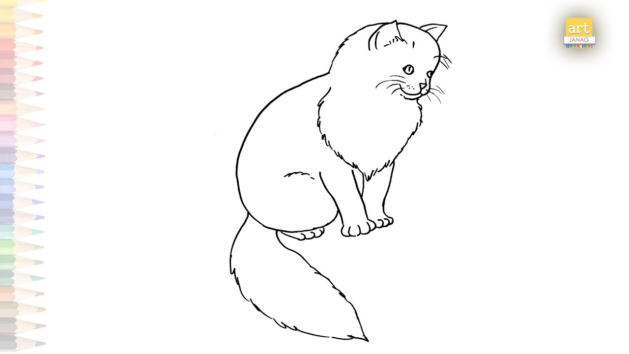 Fluffy cat drawings easy | Animal outline sketches | How to draw A Fluffy cat   simply  #artjanag