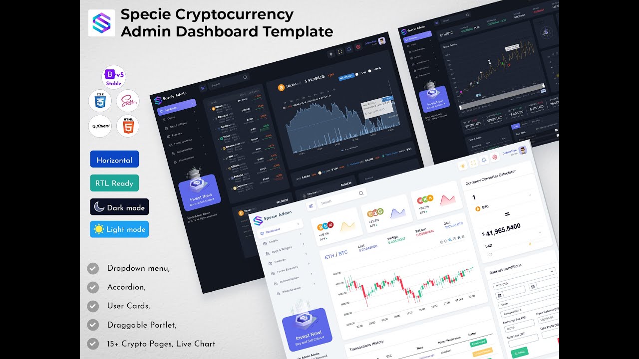 Cryptocurrency Admin Dashboard UI Web App Template Bitcoin ICO Cards – Specie