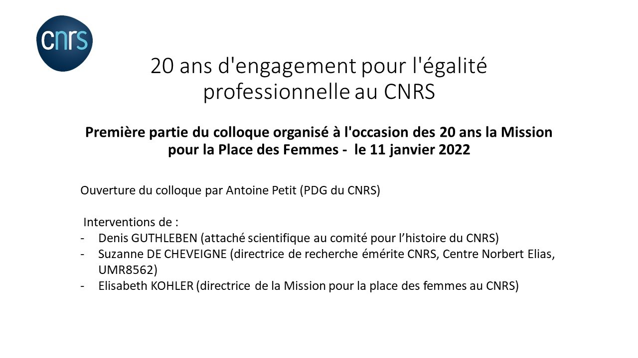 [20 ans MPDF 1/3] 20 ans d'engagement pour l'égalité professionnelle au CNRS