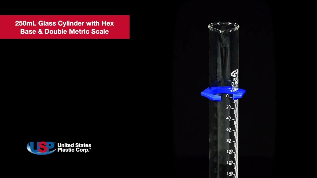 250mL Glass Cylinder with Hex Base & Double Metric Scale | U.S. Plastic Corporation&reg;