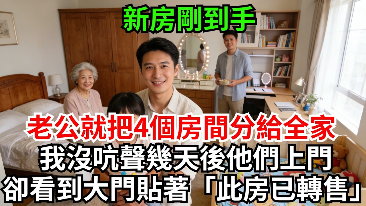 新房剛到手，老公把4個房間分給全家。我沒吭聲。幾天後他們提行李上門，卻看到大門貼著「此房已轉售」#完結故事#情感故事#爽文#婆媳關系#家庭生活#故事頻道#故事分享#情感#正能量#流量#房子