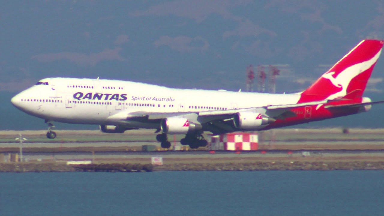 Qantas 747 Spirit of Australia VH-OEH fka N5020K Landing SFO