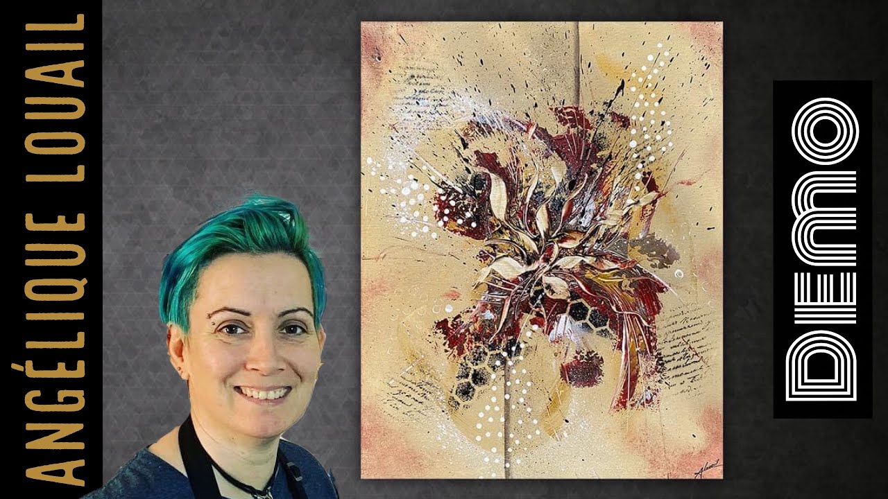 Démonstration peinture abstraite avec pochoirs par Angélique Louail