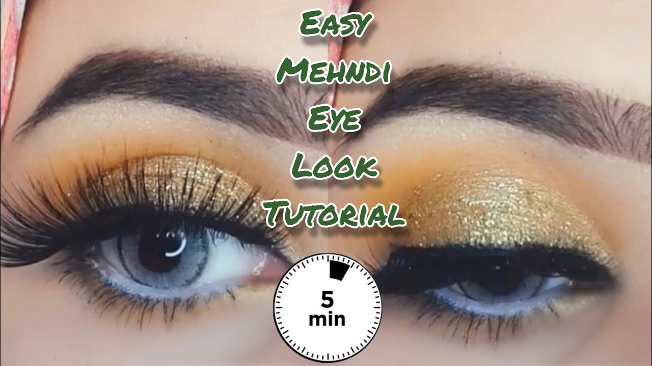 Easy Golden Glitter Eye makeup Tutorial|Makeup With Yellow dress for Mehndi-Haldi function