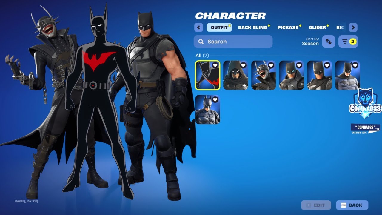 Fortnite All Batman Skins (2019 - 2025) + Other Batman Cosmetics