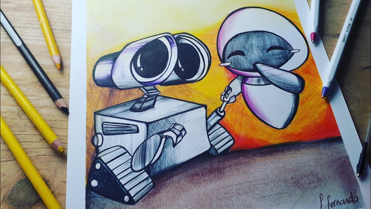 COMO DIBUJAR WALL-E Y EVA MUY SENCILLO - DIBUJOS DE AMOR