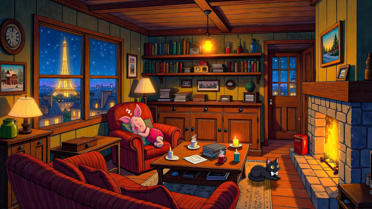 it's a warm, cozy night in 1930s and soft vintage oldies playing in another room for sleep, relax