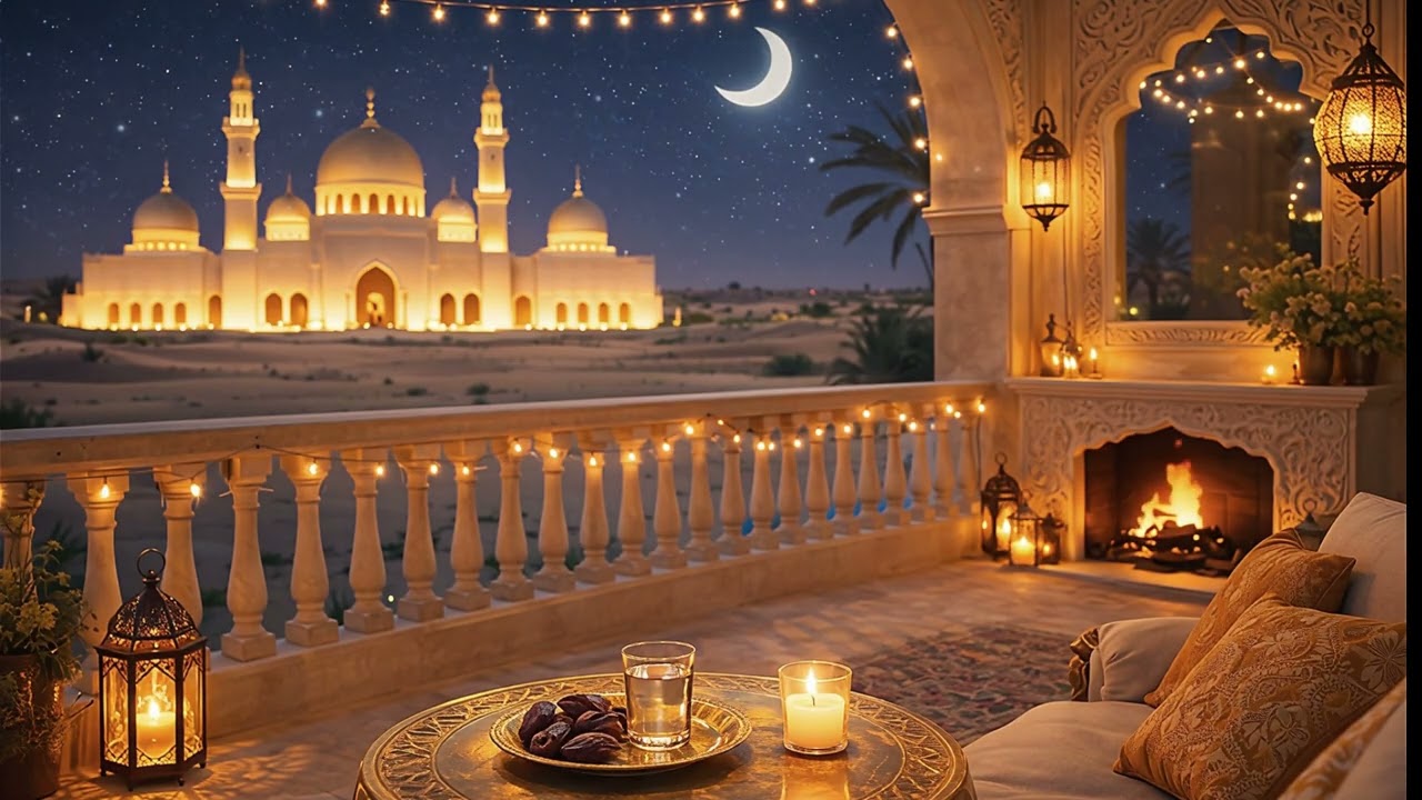 أجواء رمضان في شرفة عربية | خلفية تلفزيون 3 ساعات للراحة والسكينة 🕌✨