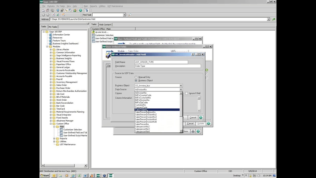 Sage 100 ERP: Adding UDF Fields to Data Entry Screens
