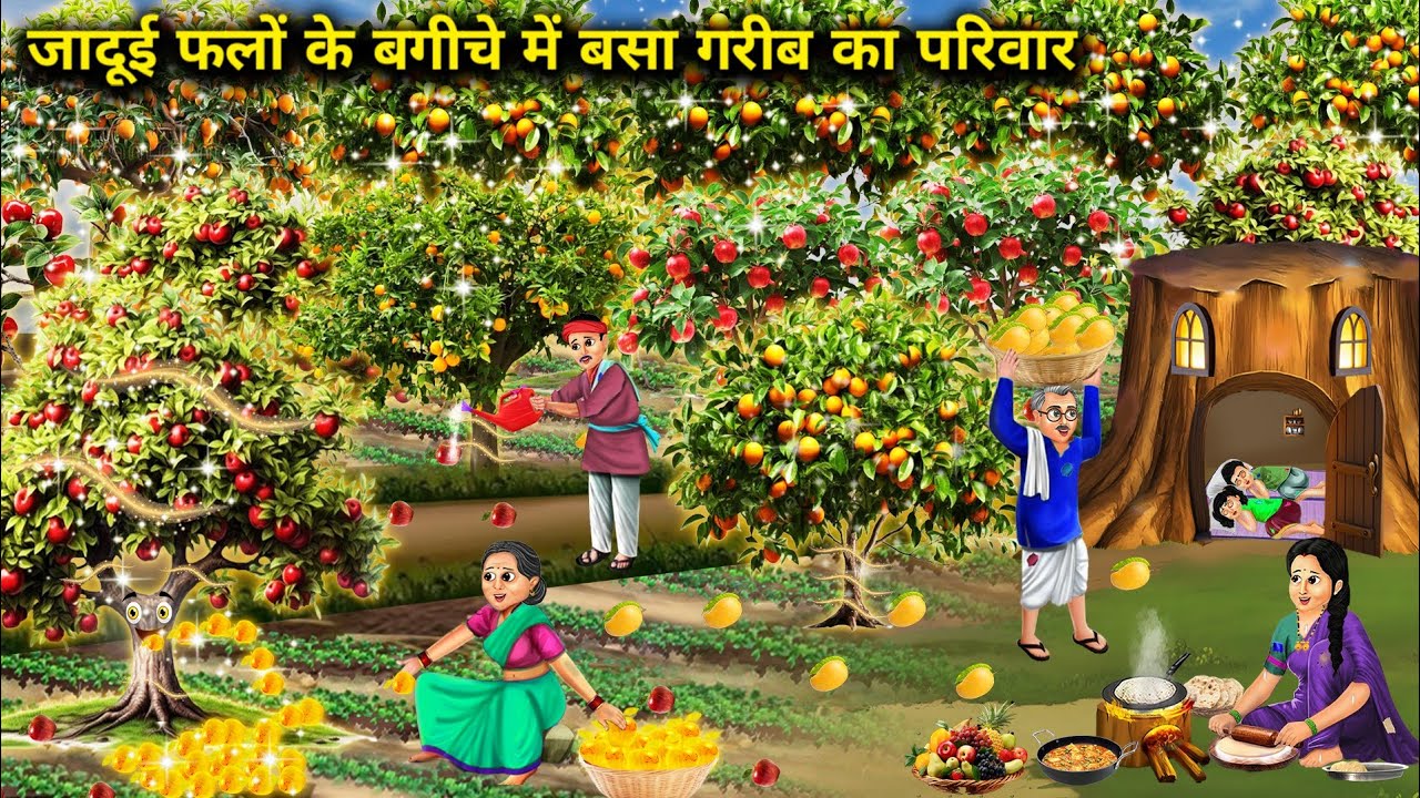 जादुई फलों के बगीचे में बसा गरीब का परिवार || cartoon videos || A poor family lives in a magical....