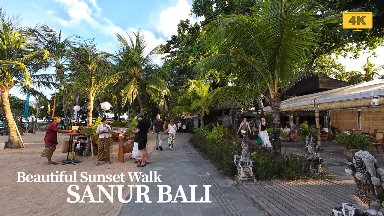 4K Beautiful Sunset Walk Along Sanur Beach Bali Today | Virtual Walking Tour Bali 2026