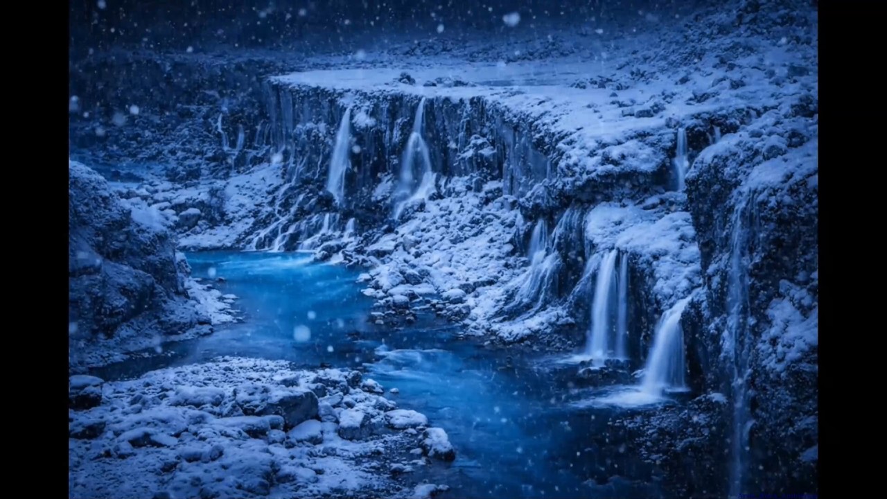 Snowy Waterfall at Night ❄️ Relaxing Winter River Ambience | Deep Sleep & Study Sounds