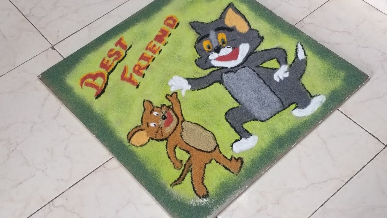 cartoon rangoli tom and jerry rangoli simple easy poster rangoli  birthday party decoration rangoli