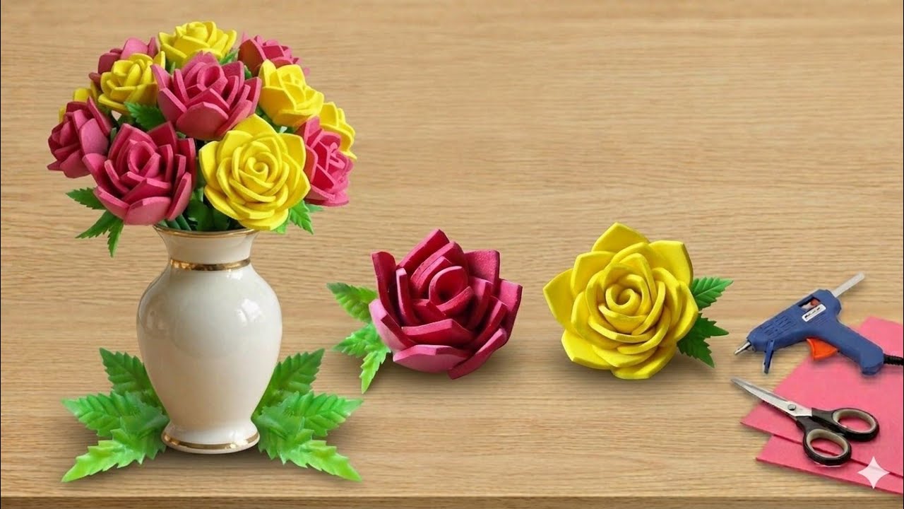 DIY flower with foam sheet | how to make rose flower from foam sheet#diyroseflower 