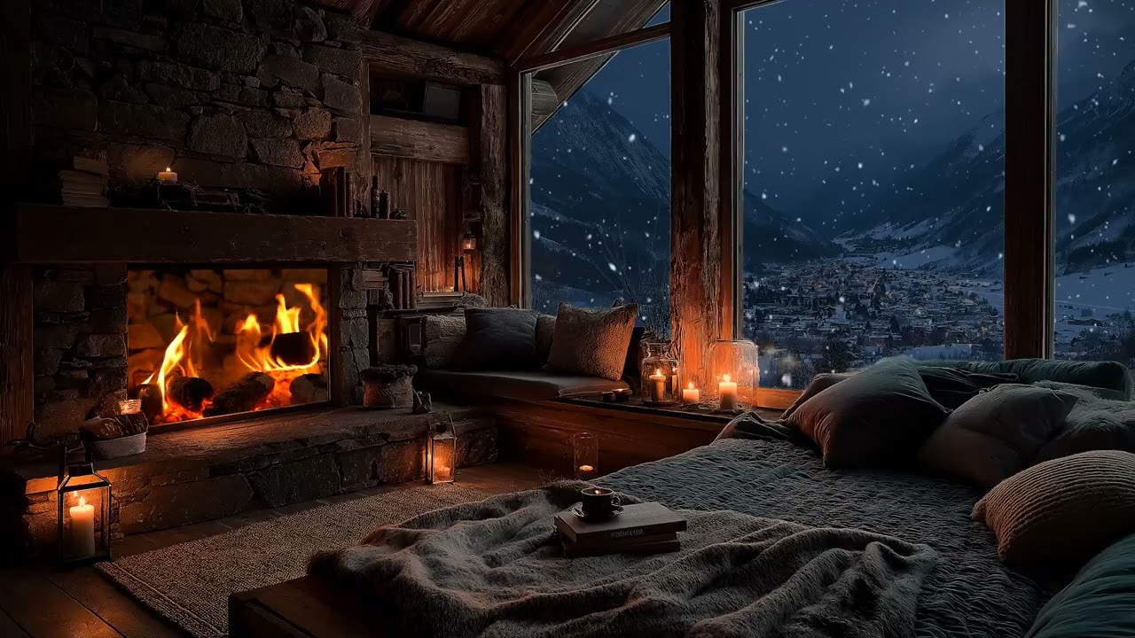 Soft Night Wind and Crackling Fire Creating a Cozy and Lonely Midnight Atmosphere