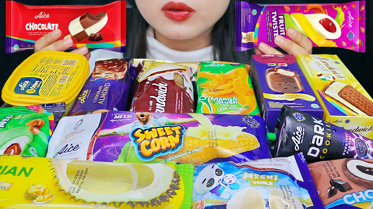 ASMR AICE ICE CREAM 🍫 AICE CHOCOLATE ALMOND, MOCHI ICE CREAM, MANGO SLUSH, DARK COOKIES, BERRY CHOCO