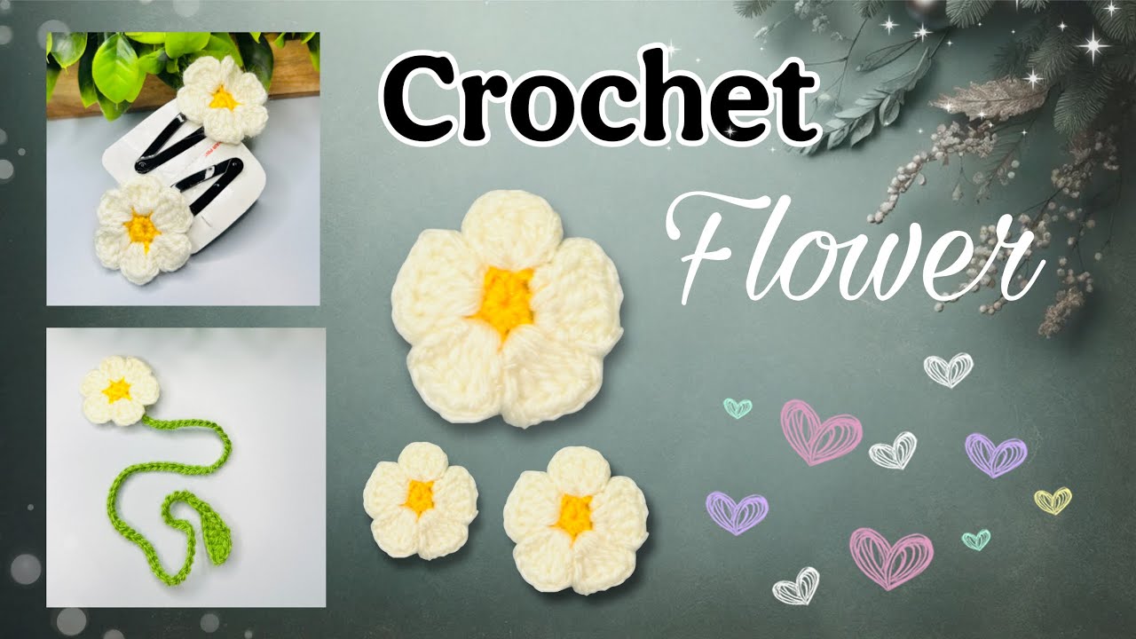 Crochet Flower Tutorial | Easy & Quick DIY | Flowers🌼 | Hairclip | Bookmark 🔖 