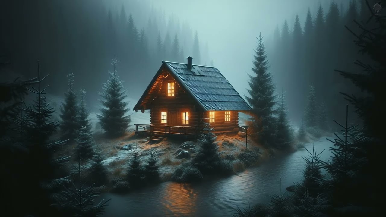 Deep Winter Cabin Rain 🌧️❄️ | 5 Hours of Misty Night Rain Ambience