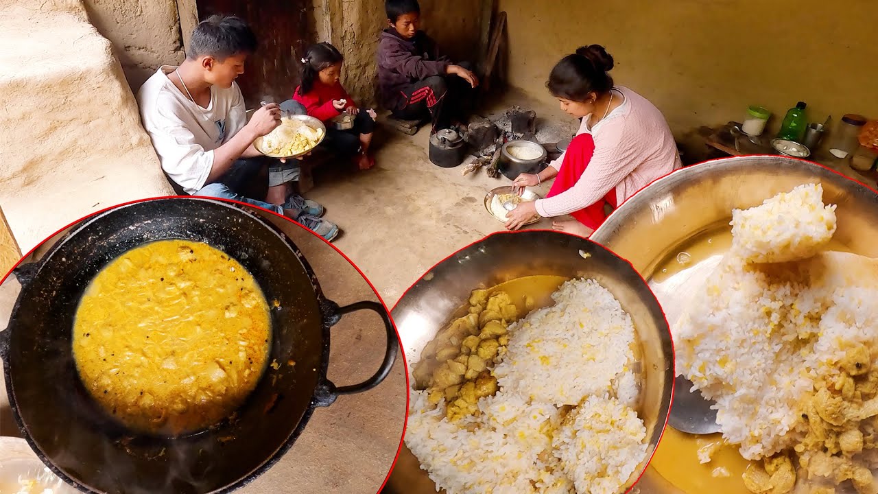 sumnima cooks  soya balls soup curry for brothers  , a sister and mother @ruralnepalquest