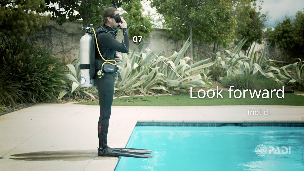 How to do a giant stride deep water entry technique for Scuba divers