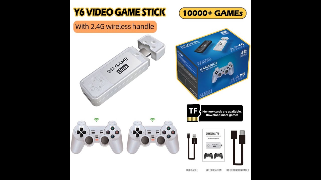 Y6 Console De V&iacute;deo Game Stick 2.4G Controladores Sem Fio Gamepad Box 4K TV Sa&iacute;da HD 10000 + Jogos
