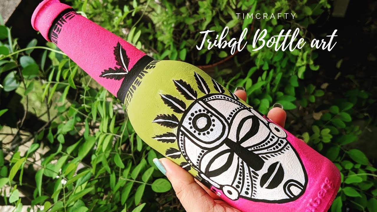 Tribal Art on Bottle / Learn Home decor with TimCrafty