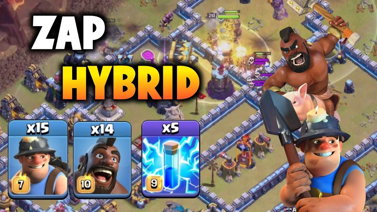 5 Zap Hybrid Th13 Attack | 5 Lightning + Hog + Miner Attack Strategy | Best Th13 Attack Strategy