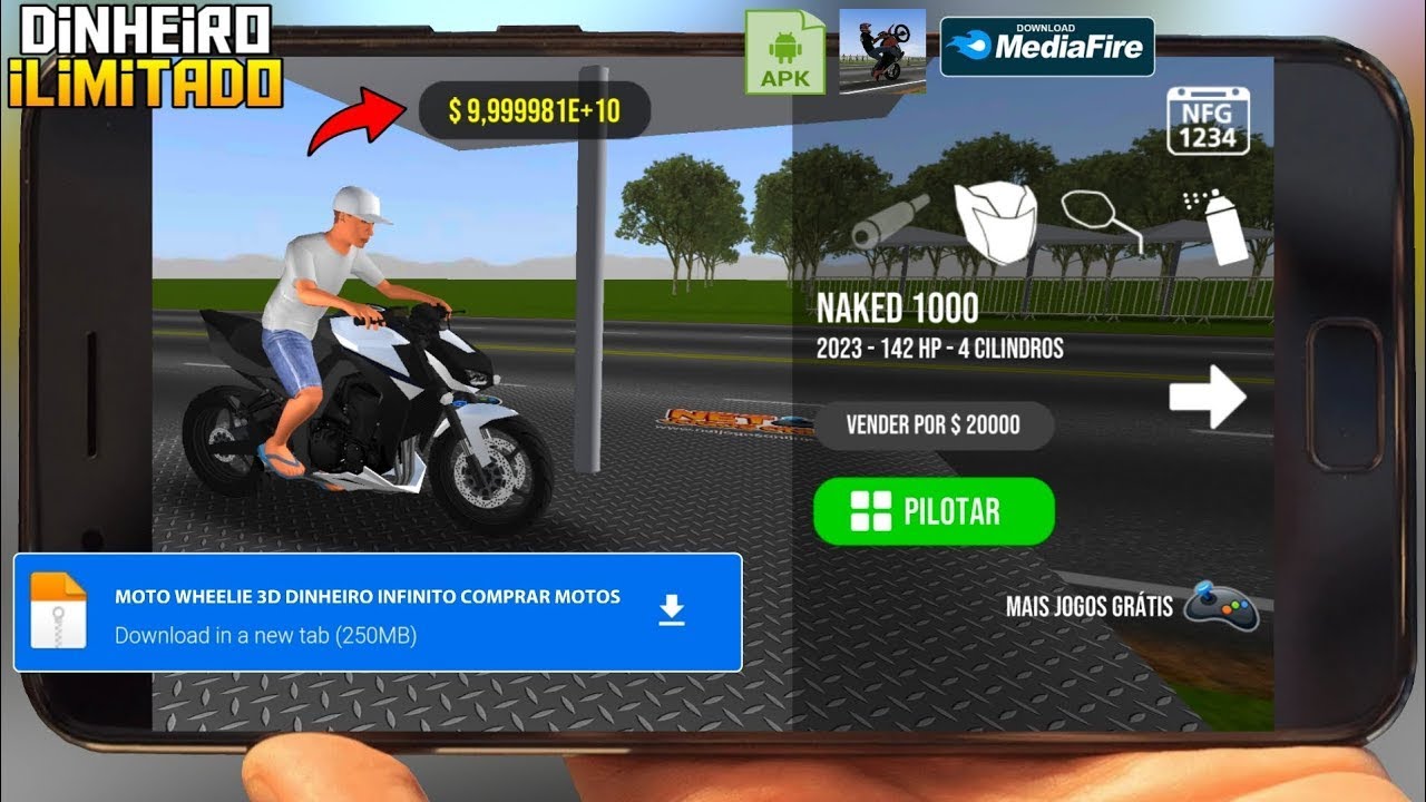 MOTO WHEELIE 3D MOD DINHEIRO INFINITO E TODAS AS MOTOS DESBLOQUEADAS NA VERSÃO 0.90