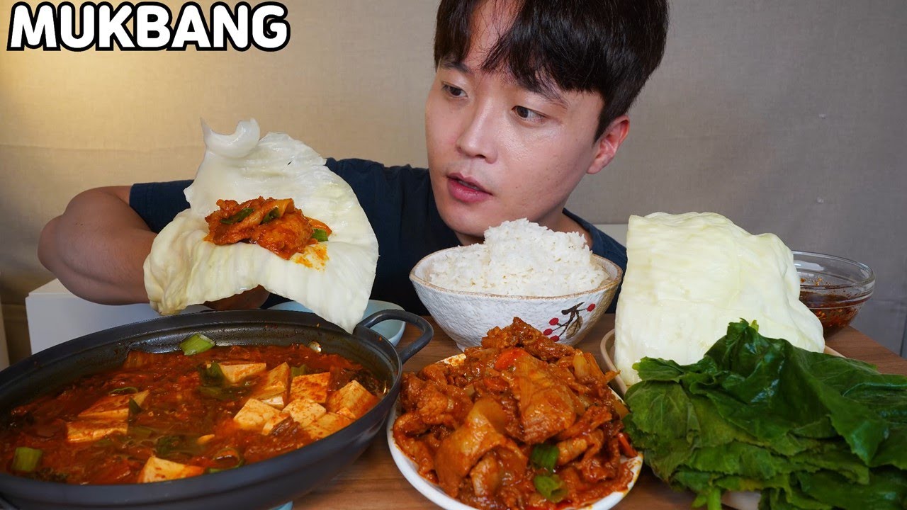 입크게 한입!! 제육볶음 호박잎쌈 양배추쌈 김치찌개 쌈밥 먹방 Korean Home Made Food ASMR MUKBANG REAL SOUND EATING SHOW