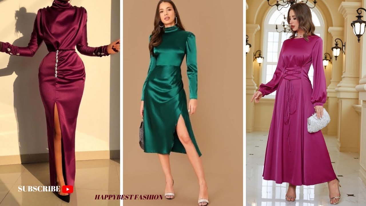 LONG SLEEVE SATIN DRESS FOR ELEGANT LADIES/ LANTERN SLEEVE SATIN DRESS #satindress #longsleevedress