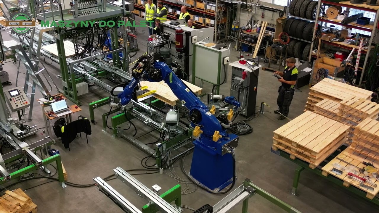Linia do produkcji palet nietypowych, roboty Yaskawa IMH Machinery Maszyny do Palet Serwis