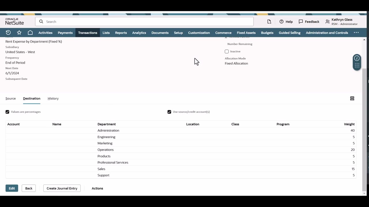 NetSuite Allocation Schedules