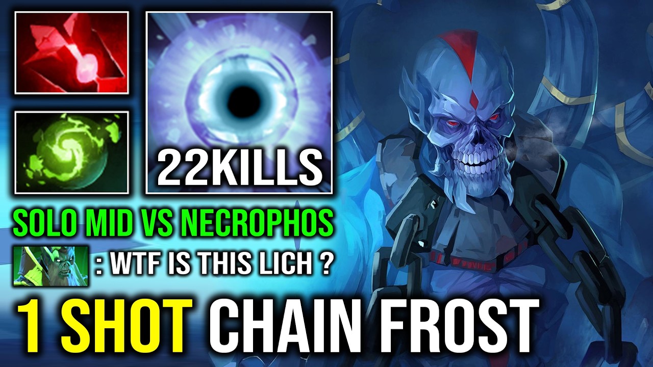 WTF 1 Shot Chain Frost Solo Mid Lich Against Necrophos with Unlimited Bounce DPS Skill Spam Dota 2