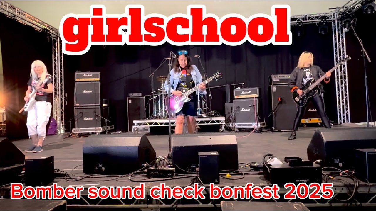 girlschool pre-gig sound check Bomber bonfest Kirriemuir