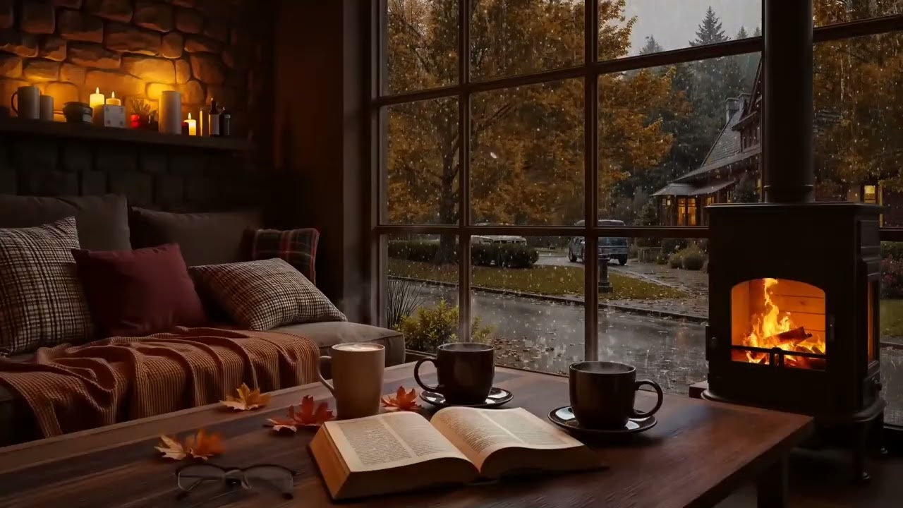 Quran Ambience | Cozy Winter Night, Rainy Window, Warm Fireplace & Peaceful Atmosphere | No Ads.