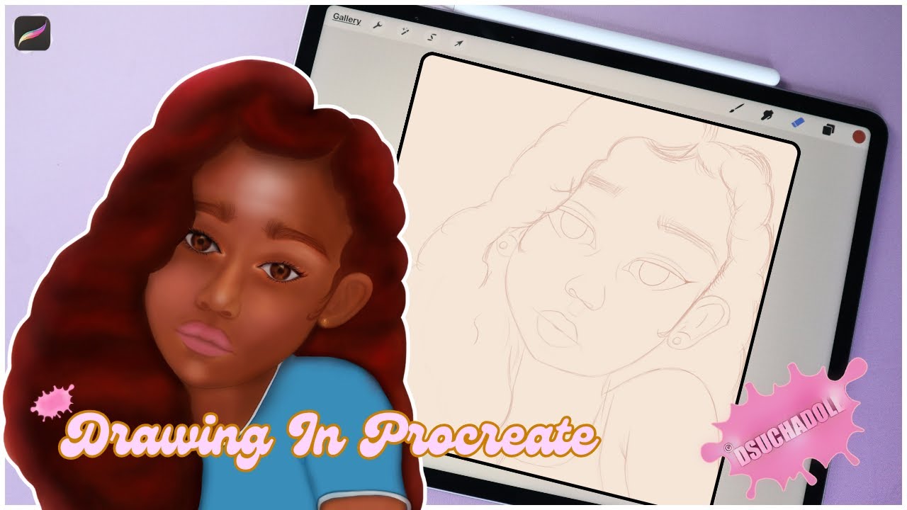 Draw with me | 💕cute girl with long natural hair 💕 | Procreate Art