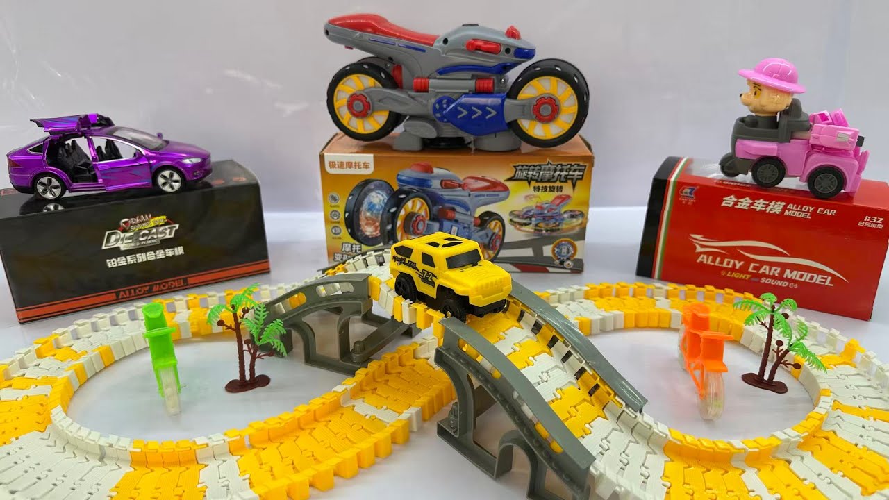 Unboxing toys, toy track racing cars, Tesla Model X, electric toy motorcycles, toy reviews