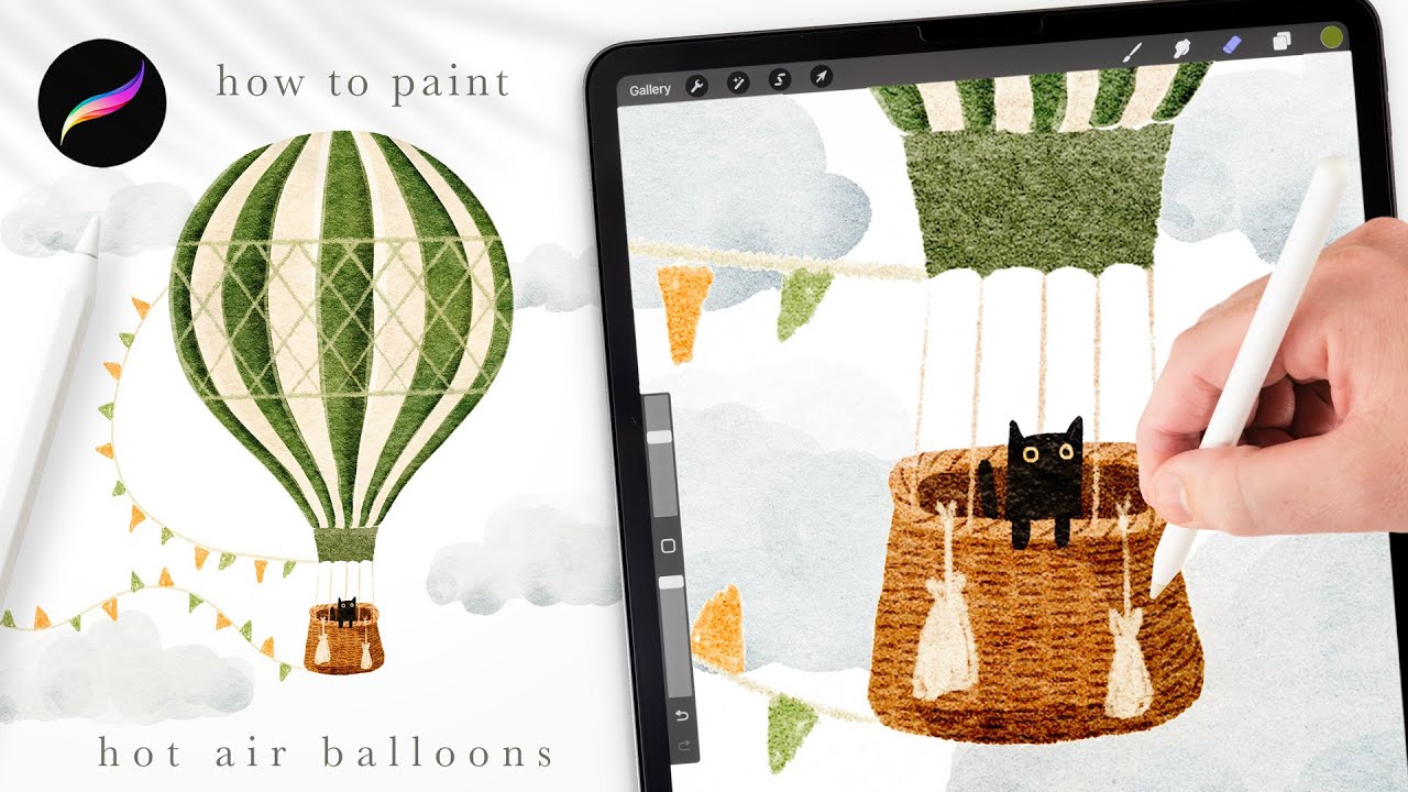 let's paint watercolor hot air balloons in procreate!! EASY Procreate tips and tricks for beginners