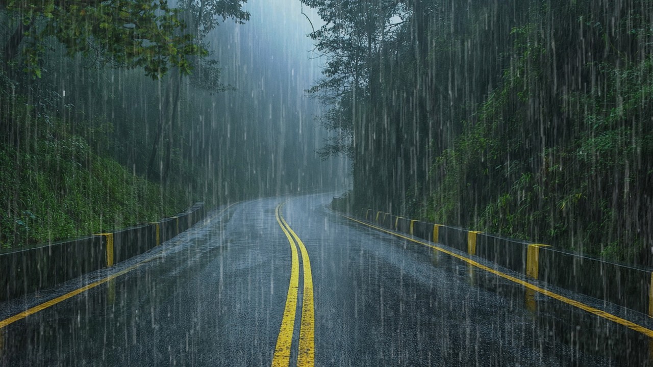 Rain Noises for Sleep – Heavy Rain on Road at Night for Studying, Sleeping & Relaxation