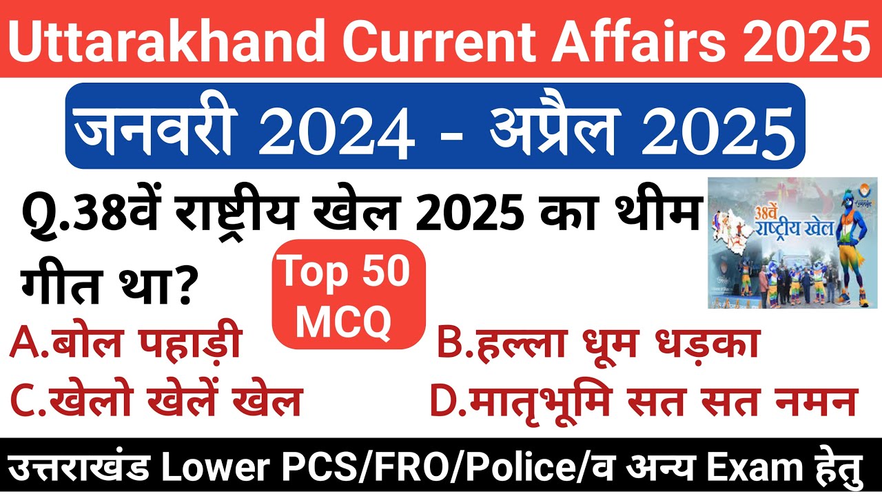 Uttarakhand Current Affairs 2025 | Uttarakhand current Affairs January 2024 To April 2025